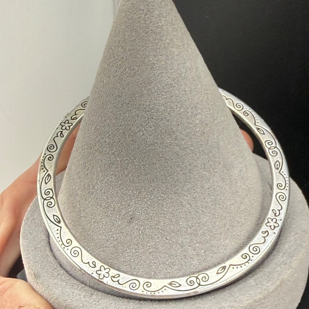Vintage Brighton Bangle Bracelet Silver Tone Flower 8"